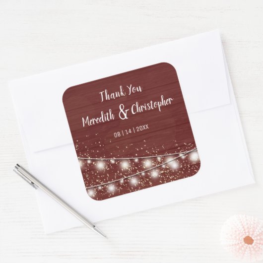 メイスン素朴ジャーの弦のライトありがとう スクエアシール (封筒)