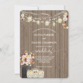 メイスン素朴ジャーの文字列ライト水色の花 招待状 (正面)