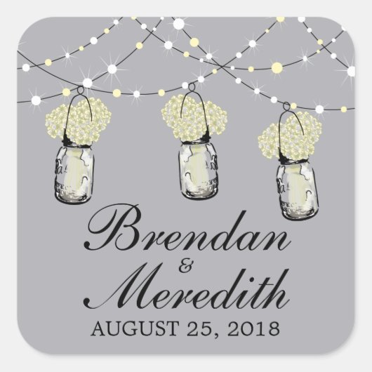 メイスン素朴ジャーの灯りの列 スクエアシール (正面)