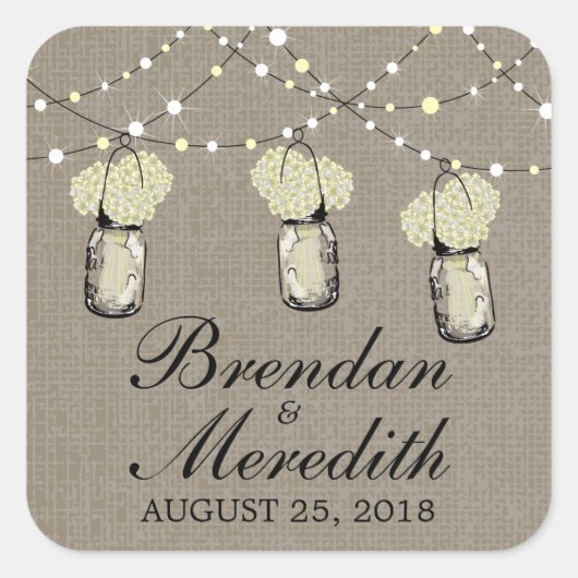 メイスン素朴ジャーの灯りの列 スクエアシール (正面)