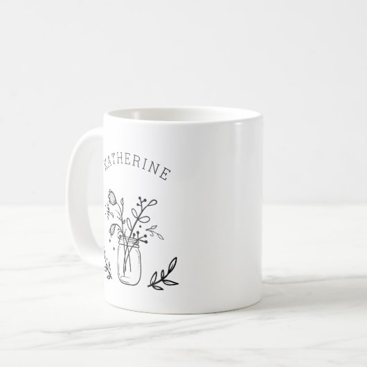 メイスン素朴ジャーの花パーソナライズされた コーヒーマグカップ (正面左)