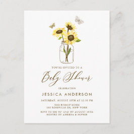 メイスン素朴ジャーの赤ちゃんシャワーのひまわり インビテーションポストカード