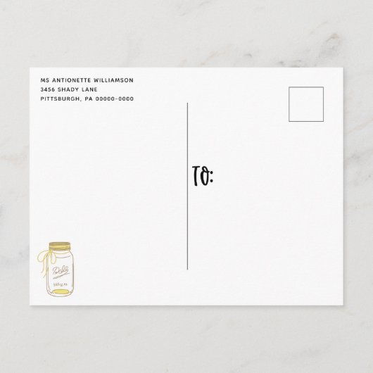 メイスン素朴ジャーひまわりライトカップルのシャワー ポストカード (裏面)