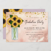 メイスン素朴ジャーひまわり写真卒業 招待状 (正面/裏面)