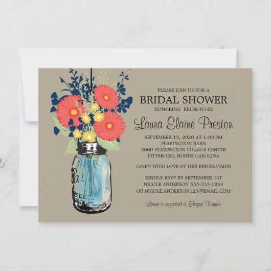 メイスン素朴ジャーガーベラデイジーブライダルシャワー 招待状 (正面)