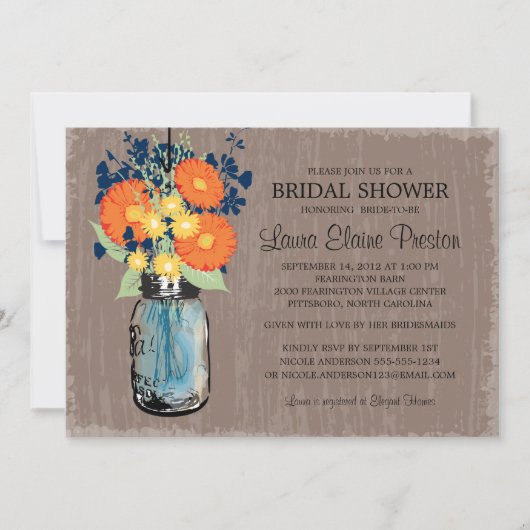 メイスン素朴ジャーガーベラデイジーブライダルシャワー 招待状 (正面)