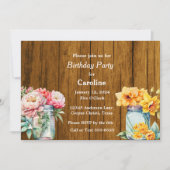 メイスン素朴ジャースとフラワーズバーンバースデーパーティー 招待状 (正面)