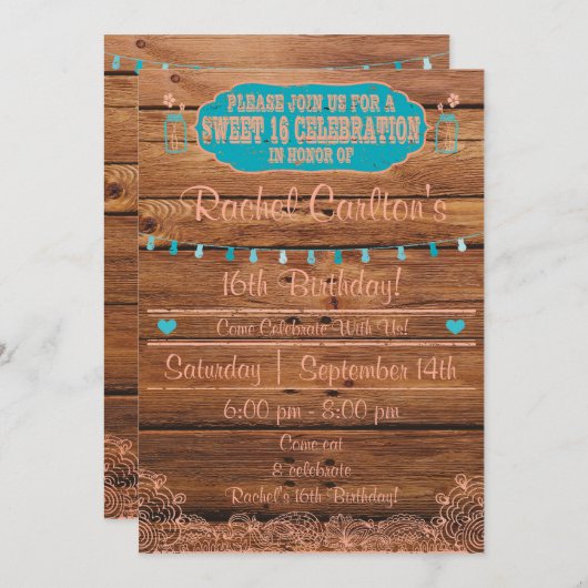 メイスン素朴ジャースイーツ16誕生日招待状 招待状 (正面/裏面)