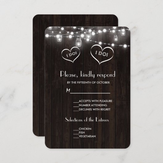 メイスン素朴ジャースストリングライツオールドバ結婚ンズ 出欠カード (正面/裏面)