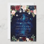 メイスン素朴ジャースミッドナイトスカイブルゴーニュの花 招待状 (正面)