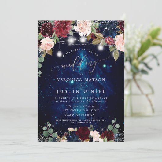 メイスン素朴ジャースミッドナイトスカイブルゴーニュの花 招待状 (スタンド正面)