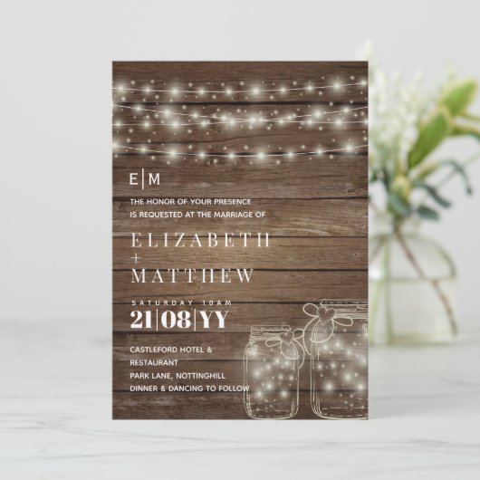 メイスン素朴ジャースライツウッド結婚式招待状 シーズンカード (スタンド正面)