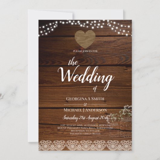 メイスン素朴ジャースライツレースジプソフィリア結婚ズ 招待状 (正面)