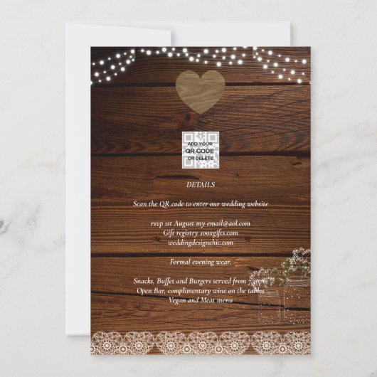 メイスン素朴ジャースライツレースジプソフィリア結婚ズ 招待状 (裏面)