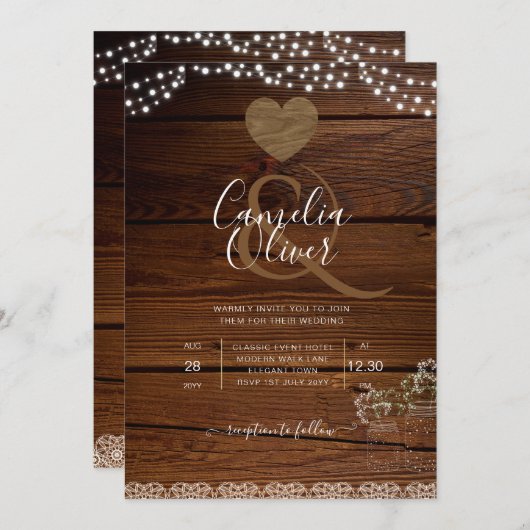 メイスン素朴ジャースライツレースジプソフィリア結婚ズ 招待状 (正面/裏面)