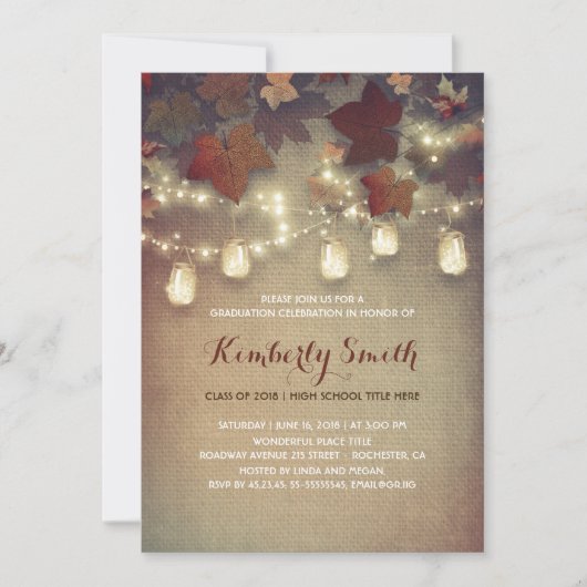 メイスン素朴ジャースライト秋卒業パーティー 招待状 (正面)