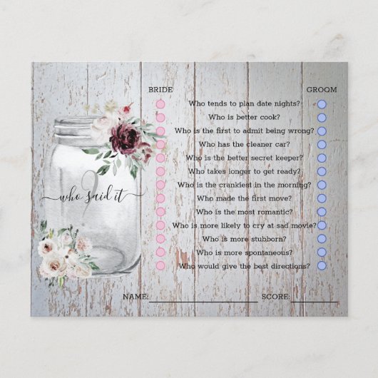 メイスン素朴ジャーブライダルシャワーゲーム (正面)