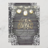 メイスン素朴ジャールライトウッド&レースI Do BBQ 招待状 (正面/裏面)