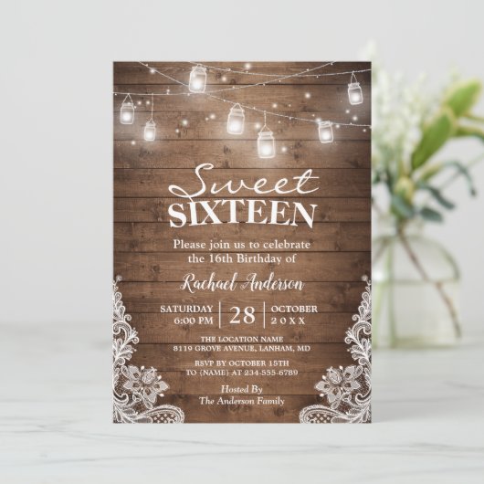 メイスン素朴ジャールライトスウィート16誕生日パーティー 招待状 (スタンド正面)