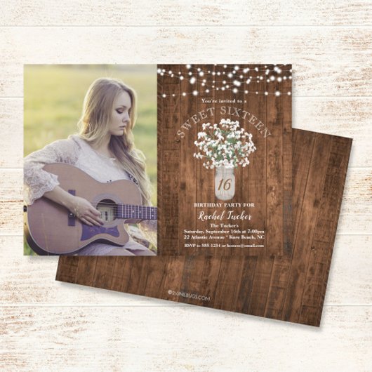 メイスン素朴ジャールライトスウィート16誕生日写真 招待状