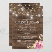 メイスン素朴ジャールライト赤面フローラブライダルシャワー 招待状 (正面/裏面)