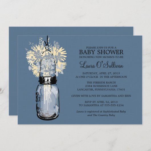 メイスン素朴ジャール山花ベビーシャワー 招待状 (正面/裏面)