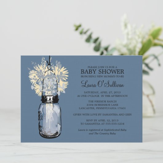 メイスン素朴ジャール山花ベビーシャワー 招待状 (スタンド正面)