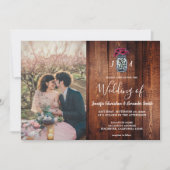 メイスン素朴ジャール納屋の木モノグラムの写真結婚の写真 招待状 (正面)