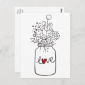 メイスン素朴ジャール黒白の愛の花 ポストカード (正面/裏面)