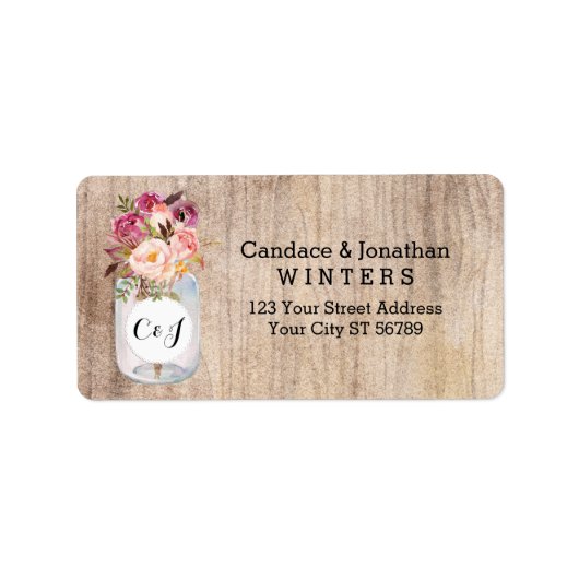 メイスン素朴ジャー水彩花ウッドズ結婚ズ ラベル (正面)