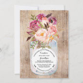 メイスン素朴ジャー水彩花ウッドズ結婚ズ 招待状 (正面)