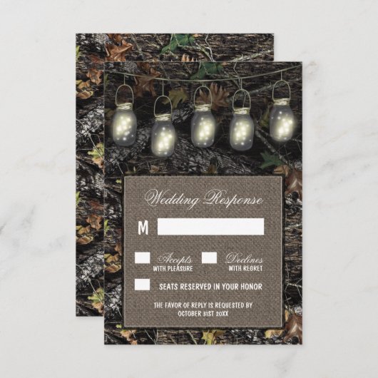 メイスン素朴ジャー狩り迷彩柄ウェディングRSVPカード 出欠カード (正面/裏面)