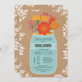 メイスン素朴ジャー花ブライダルシャワー 招待状 (正面/裏面)