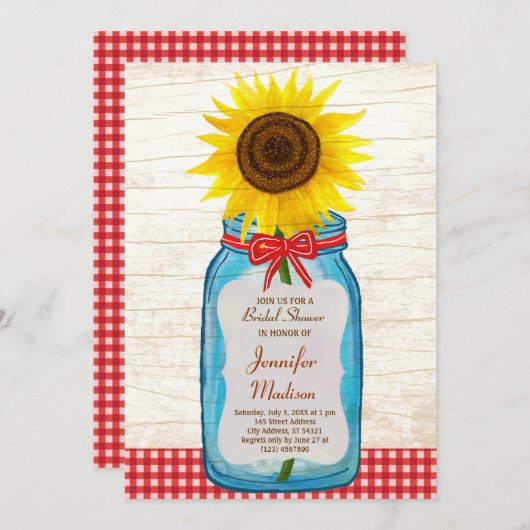 メイスン素朴ジャー&サンフラワー日付を保存 セーブザデート (正面/裏面)