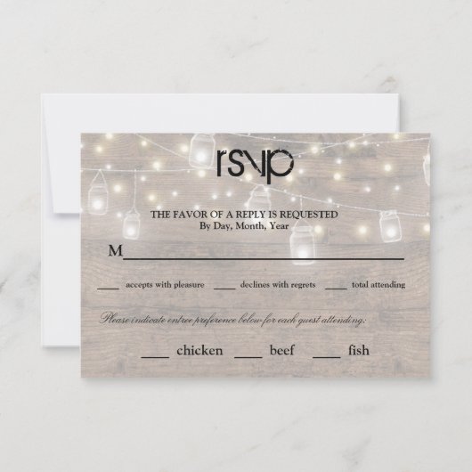 メイスン素朴ライツ披露宴ディナーRSVPエンツリー 出欠カード (裏面)
