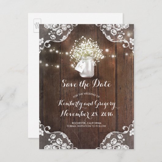 メイスン素朴・ジャー・ベイビーの息の木が日付を保存 案内ポストカード (正面/裏面)