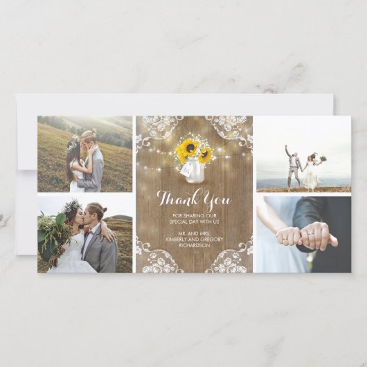 メイスン素朴・ジャー・ベビーの息とヒマワリのレース サンキューカード (正面)