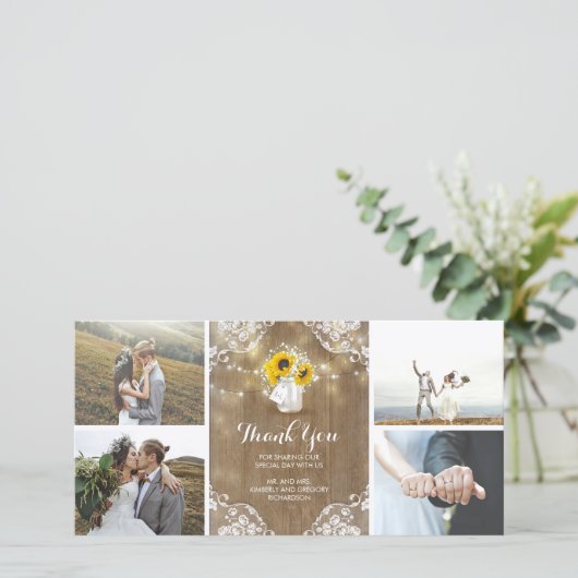 メイスン素朴・ジャー・ベビーの息とヒマワリのレース サンキューカード (スタンド正面)