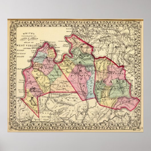 メイスン、ジャクソン、ロアン郡の地図 ポスター (正面)