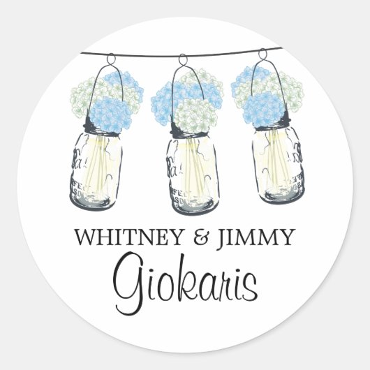 メイスン・ジャーとアジサイ結婚ズ ラウンドシール (正面)