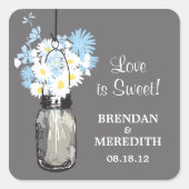 メイスン・ジャーとホワイト・デイジーズ結婚ズ スクエアシール (正面)