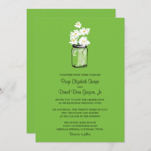 メイスン・ジャーとホワイト・デイジーズ結婚ズ 招待状 (正面/裏面)