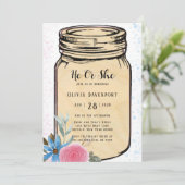 メイスン・ジャー彼または彼女が赤ちゃんのシャワーInviを明らかにする 招待状 (スタンド正面)