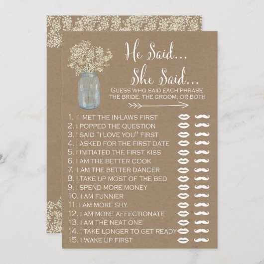 メイスン・ジャー・ベイビーの息のシャワー彼は彼女が言った (正面/裏面)