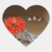 メイスン・ジャー・モノグラムのオレンジ色の花 ハートシール (正面)