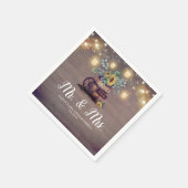 メイスン・ジャー・ライツと素朴ヒマワリ結婚ズ スタンダードカクテルナプキン (角)