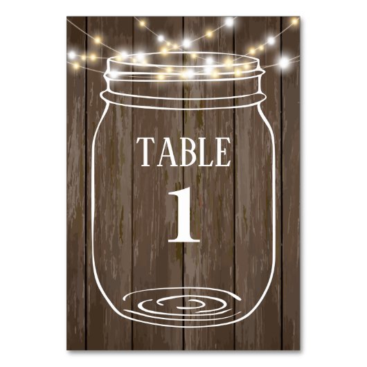 メイスン・ジャー、素朴なテーブルカード テーブルナンバー (正面)