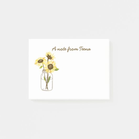 メイソンの瓶に入ったひまわりの花のポストイットのノート ポストイット (正面)