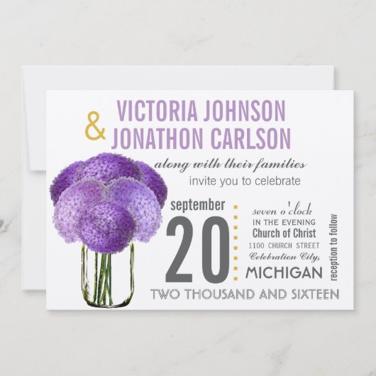 メイソンの瓶に入ったアジサイの写真 招待状 (正面)