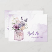 メイソンの瓶に紫色の花エレガントな素朴結婚式 出欠カード (正面/裏面)